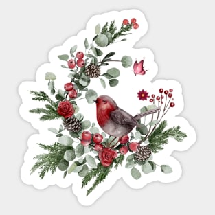 Cute bird perched on a pine branch Sticker